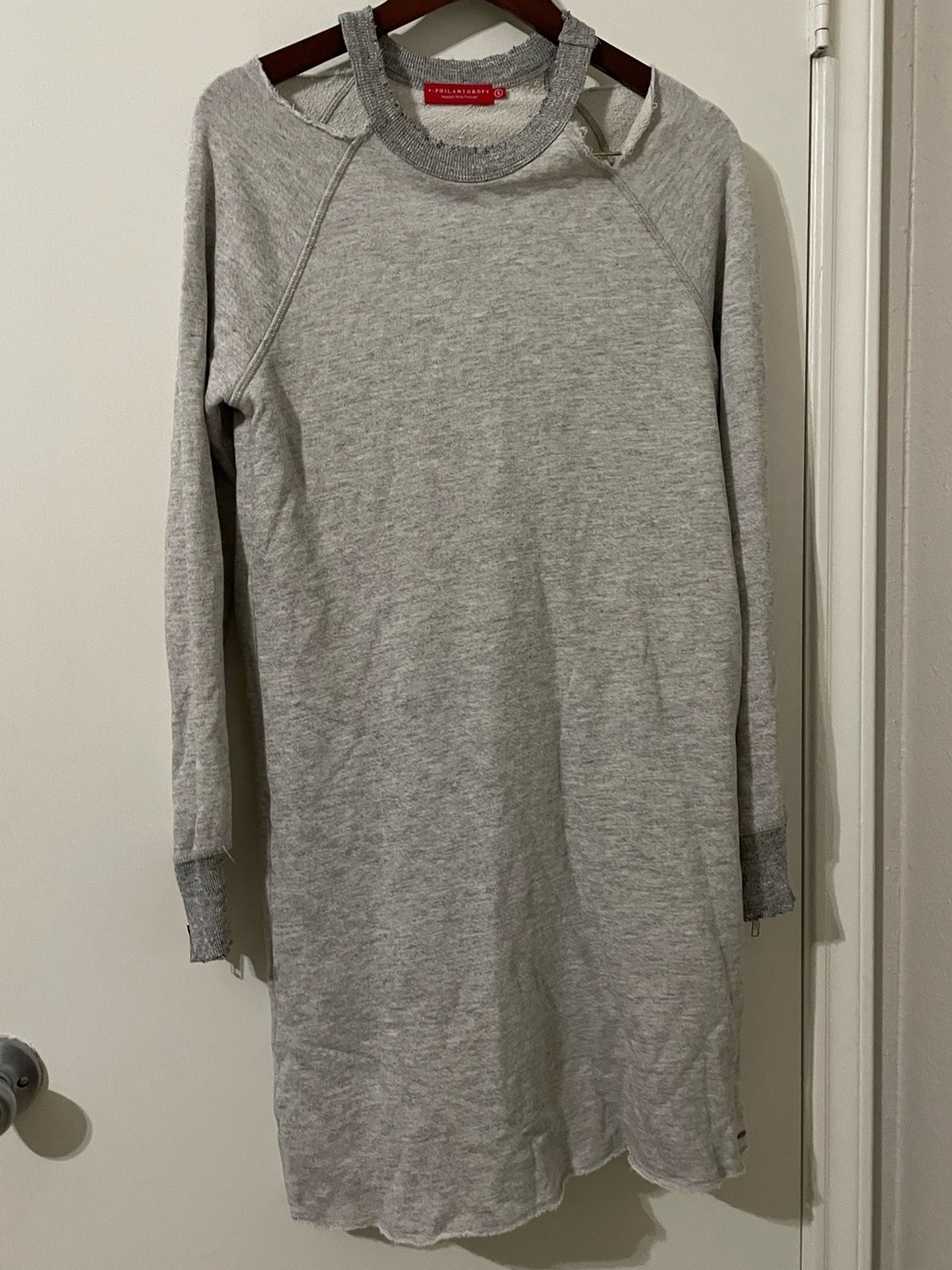 n:PHILANTHROPY Chrome Cutout Distressed Sweatshirt Dress Gray Size Small